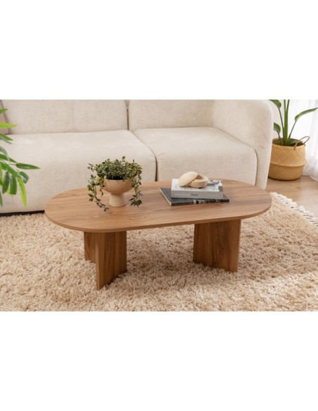 Mesa de Centro Ovalada CELLO, MDF Acabado Madera Laúd