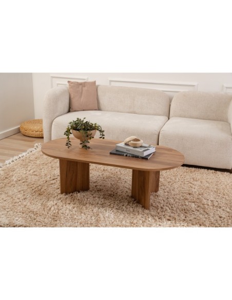 Mesa de Centro Ovalada CELLO, MDF Acabado Madera Laúd