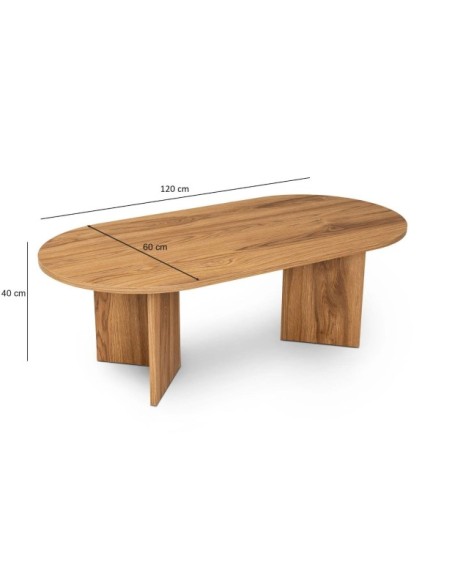 Mesa de Centro Ovalada CELLO, MDF Acabado Madera Laúd