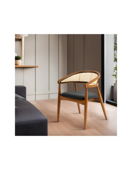 Silla con Brazos RHEA, Madera Natural / Textil Negro