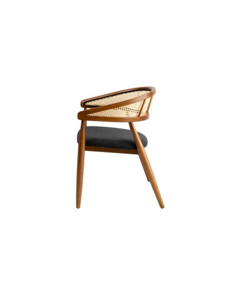 Silla con Brazos RHEA, Madera Natural / Textil Negro