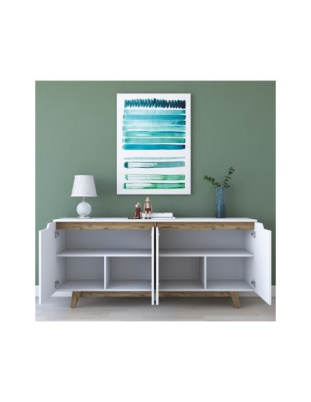 Aparador URANUS, MDF Acabado Blanco / Nogal