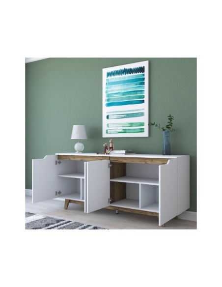 Aparador URANUS, MDF Acabado Blanco / Nogal