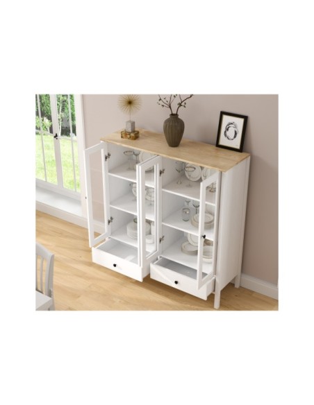 Vitrina con 2 Cajones VISE 136x130 cm, MDF Acabado Blanco