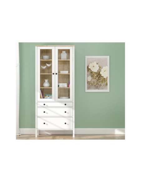 Vitrina Aparador con 3 Cajones VISE 194x83 cm, MDF Acabado Blanco