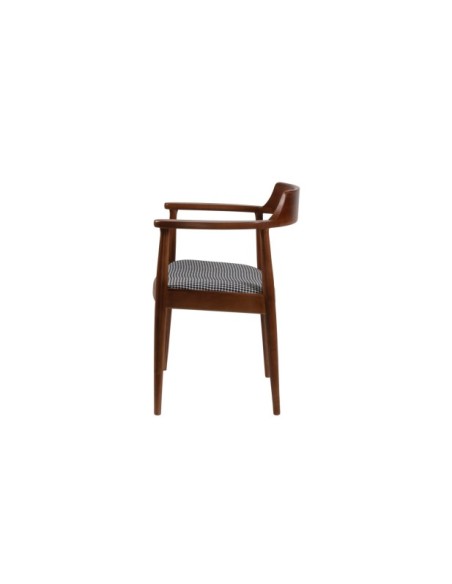 Silla con Brazos REGAL, Madera Acabado Nogal / Lino Negro / Blanco