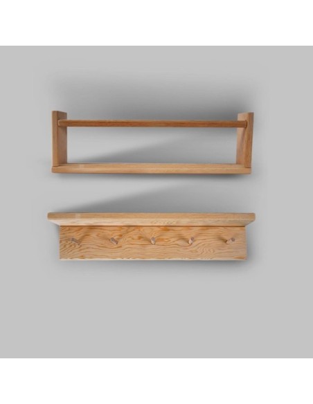 Set 2 Estanterías de Pared EIRA 50x15 cm, Pino Macizo Acabado Roble