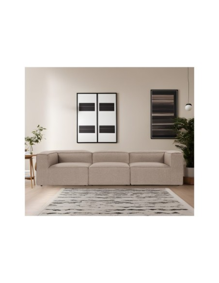 Sofá MODI 3 Plazas 297x105 cm, Lino Marrón / Madera de Haya