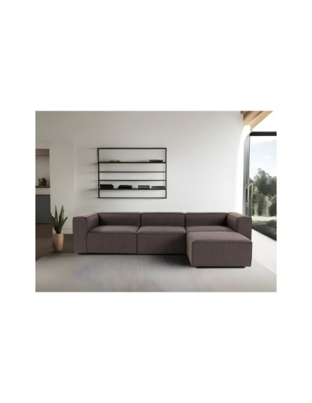 Sofá Esquinero MODI 296x185 cm, Lino Marrón Oscuro / Madera de Haya