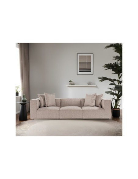 Sofá SKADI 3 Plazas 270x95 cm, Lino Arena / Madera de Haya
