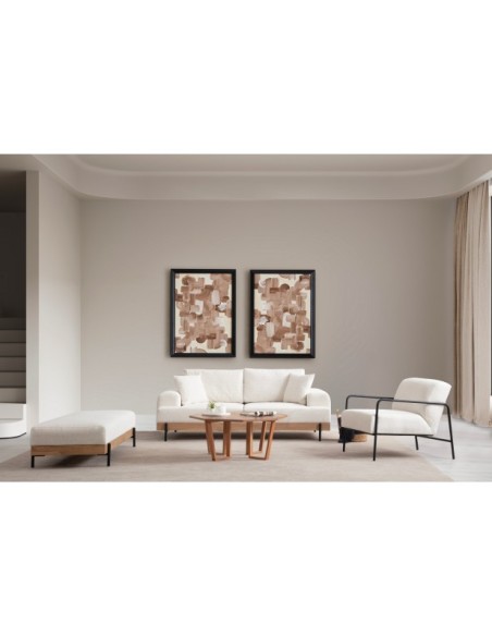 Sofá FREI ROBLE 3 Plazas 220x98 cm, Textil Blanco / Madera de Haya / Metal