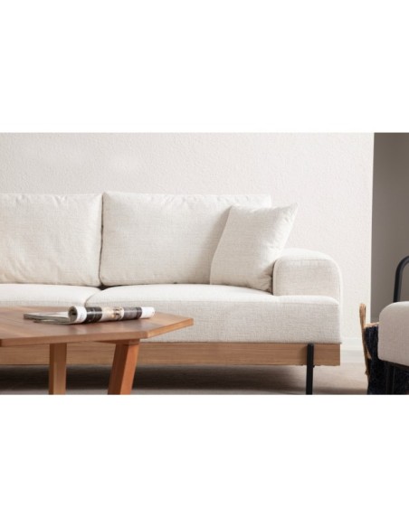 Sofá FREI ROBLE 3 Plazas 220x98 cm, Textil Blanco / Madera de Haya / Metal