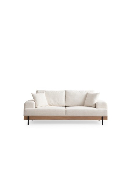 Sofá FREI ROBLE 3 Plazas 220x98 cm, Textil Blanco / Madera de Haya / Metal