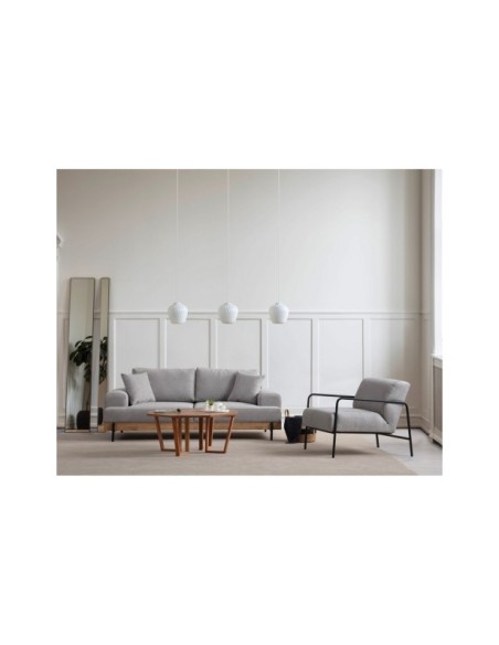 Sofá FREI NEGRO 3 Plazas 220x98 cm, Textil Gris / Madera de Haya / Metal