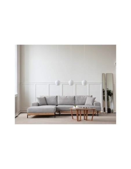 Sofá Esquinero FREI ROBLE (Izquierdo) 280x170 cm, Textil Gris / Madera de Haya / Metal