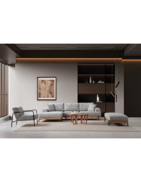 Sofá Esquinero FREI ROBLE (Izquierdo) 280x170 cm, Textil Gris / Madera de Haya / Metal