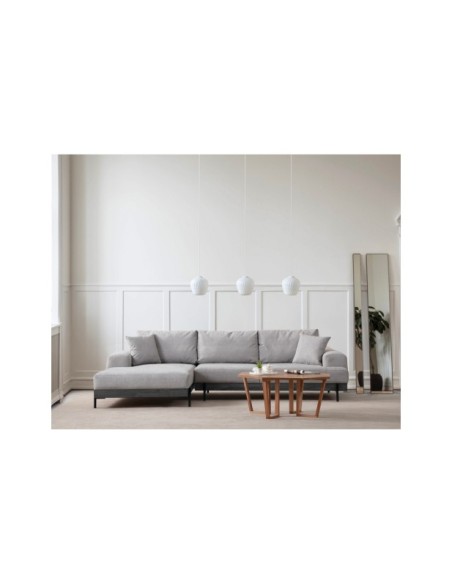 Sofá Esquinero FREI NEGRO (Izquierdo) 280x170 cm, Textil Gris / Madera de Haya / Metal