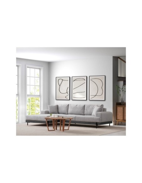 Sofá Esquinero FREI NEGRO (Izquierdo) 280x170 cm, Textil Gris / Madera de Haya / Metal