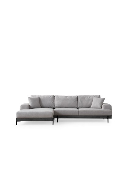 Sofá Esquinero FREI NEGRO (Izquierdo) 280x170 cm, Textil Gris / Madera de Haya / Metal
