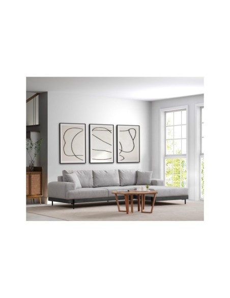 Sofá Esquinero FREI NEGRO (Derecho) 280x170 cm, Textil Gris / Madera de Haya / Metal