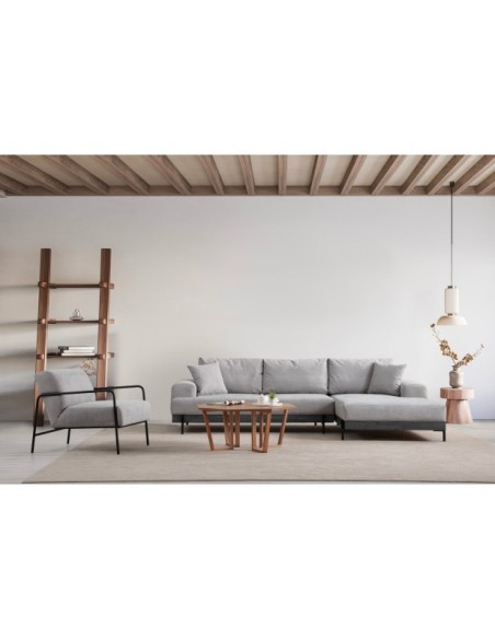 Sofá Esquinero FREI NEGRO (Derecho) 280x170 cm, Textil Gris / Madera de Haya / Metal