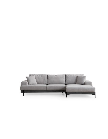 Sofá Esquinero FREI NEGRO (Derecho) 280x170 cm, Textil Gris / Madera de Haya / Metal