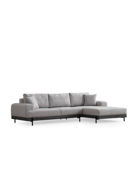 Sofá Esquinero FREI NEGRO (Derecho) 280x170 cm, Textil Gris / Madera de Haya / Metal
