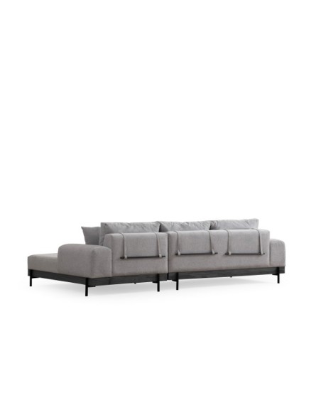 Sofá Esquinero FREI NEGRO (Derecho) 280x170 cm, Textil Gris / Madera de Haya / Metal