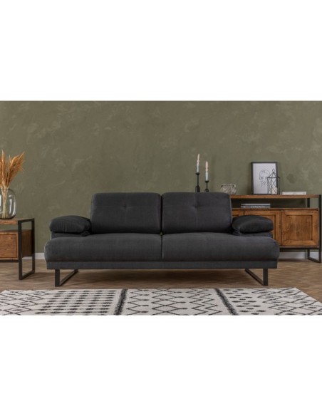 Sofá Cama ONYX 2 Plazas 199x99 cm, Textil Antracita / Metal Negro