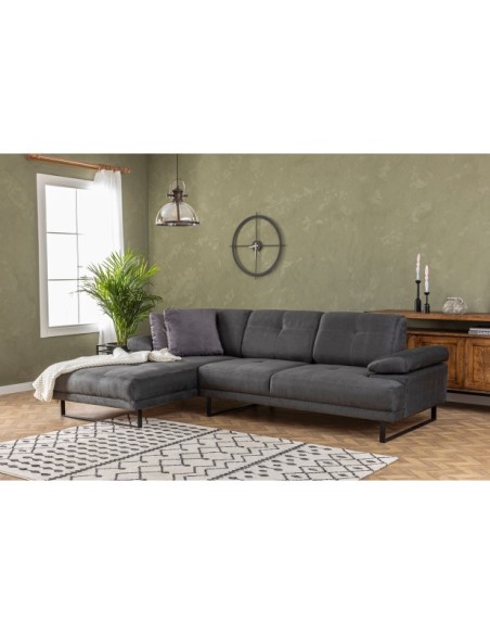 Sofá Esquinero ONYX (Izquierdo) 274x174 cm, Textil Antracita / Metal Negro
