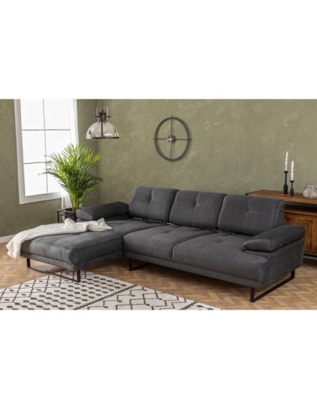 Sofá Esquinero ONYX (Izquierdo) 274x174 cm, Textil Antracita / Metal Negro