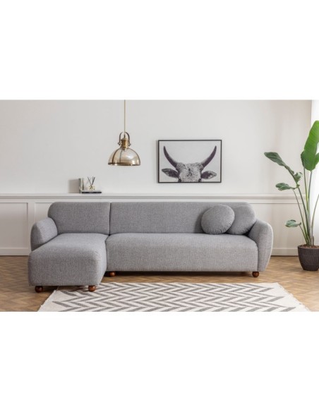 Sofá Esquinero GENEVE 273x162 cm, Textil Gris Claro / Madera de Haya