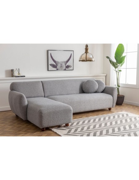 Sofá Esquinero GENEVE 273x162 cm, Textil Gris Claro / Madera de Haya