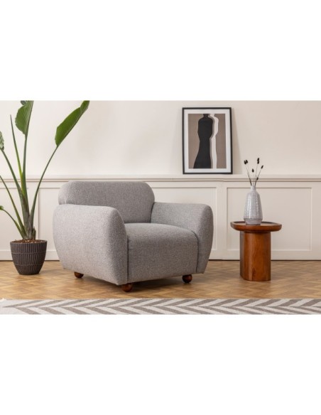 Butaca GENEVE 90x86 cm, Textil Gris Claro / Madera de Haya