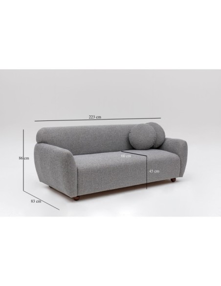 Sofá GENEVE 3 Plazas 223x83 cm, Textil Gris Claro / Madera de Haya
