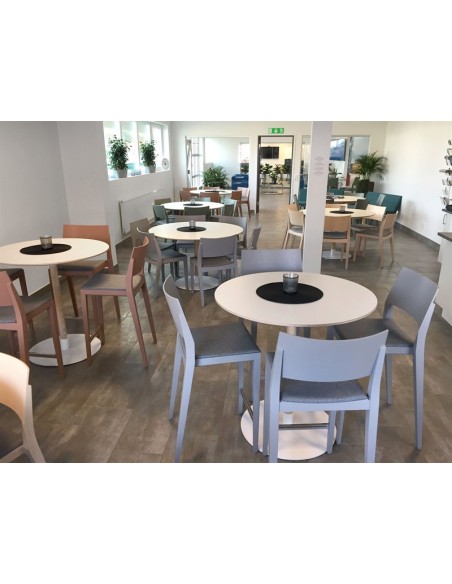 Mesa Alta JOHN HIGH Ø80 cm de Comedor, Laminado HP / Fresno / Blanco - Lundbergs Möbler