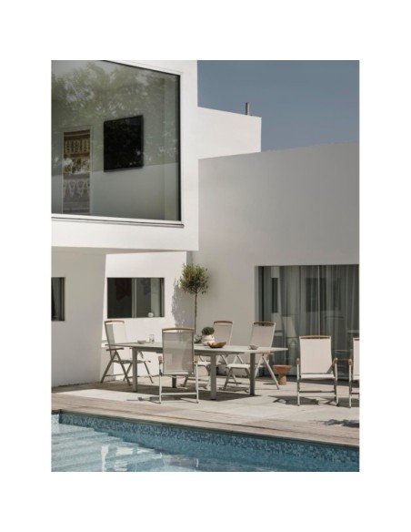Silla Exterior Plegable ANDY, Aluminio / Textilene / Gris Claro / Blanco Roto - Brafab
