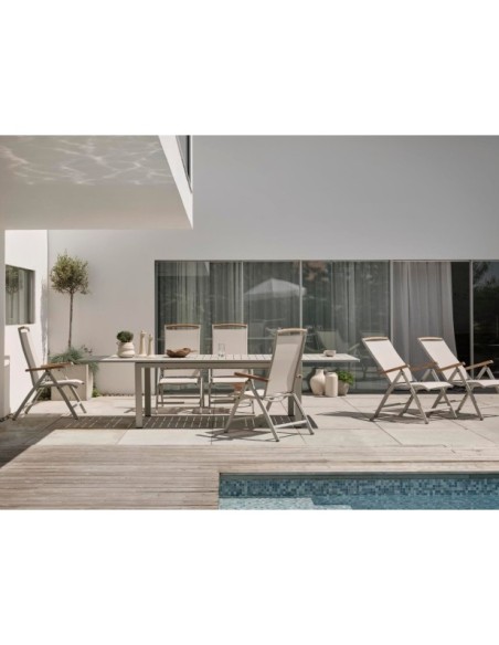 Silla Exterior Plegable ANDY, Aluminio / Textilene / Gris Claro / Blanco Roto - Brafab