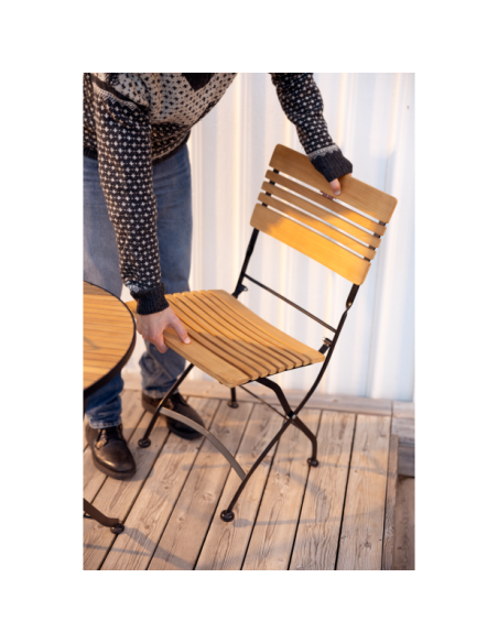 Silla de Comedor Exterior BREWER, Acero Negro / Madera de Teca - Brafab