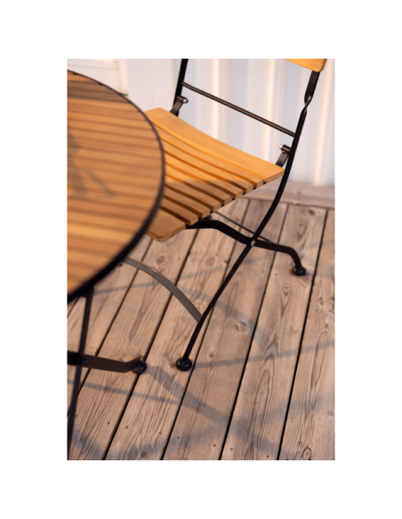 Silla de Comedor Exterior BREWER, Acero Negro / Madera de Teca - Brafab