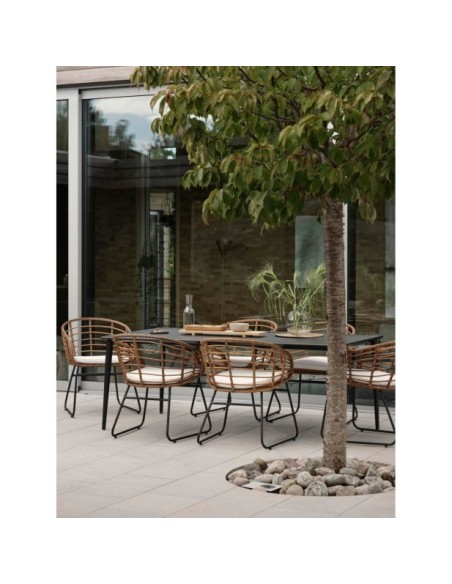 Silla de Comedor Exterior COVELO, Ratán sintético / Olefina / Natural / Negro - Brafab