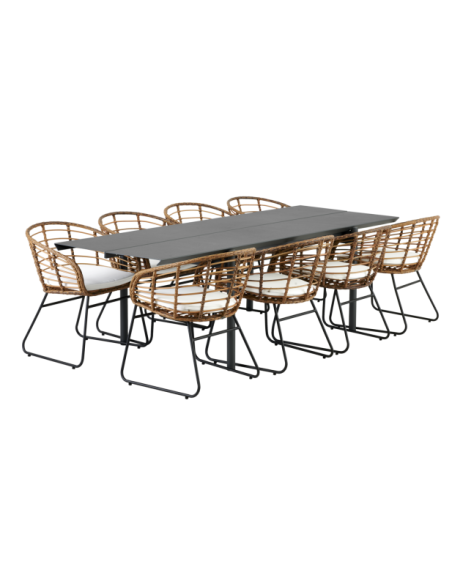 Silla de Comedor Exterior COVELO, Ratán sintético / Olefina / Natural / Negro - Brafab