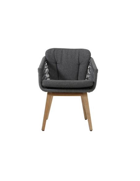 Sillón Exterior KENTON, Ratán sintético / Teca / Olefina / Gris - Brafab