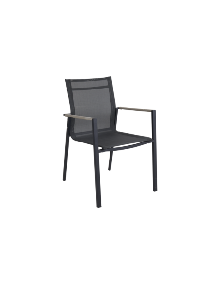 Silla de Comedor Exterior LYRA, Acero Inox / Textilene / Negro / Gris Perla - Brafab