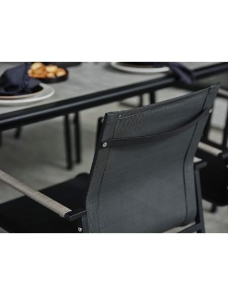 Silla de Comedor Exterior LYRA, Acero Inox / Textilene / Negro / Gris Perla - Brafab