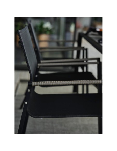 Silla de Comedor Exterior LYRA, Acero Inox / Textilene / Negro / Gris Perla - Brafab