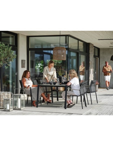 Silla de Comedor Exterior LYRA, Acero Inox / Textilene / Negro / Gris Perla - Brafab