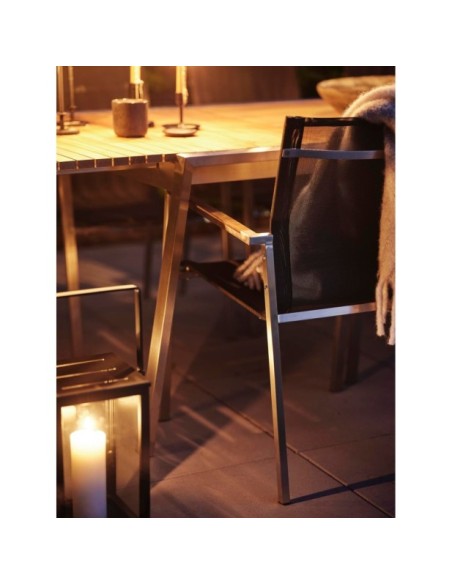 Silla de Comedor Exterior NAOS, Acero inoxidable / Teca / Textilene / Natural / Gris - Brafab