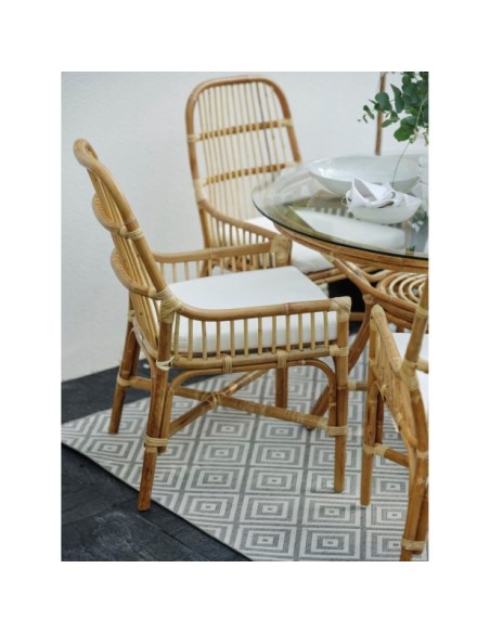 Silla de Comedor Exterior VALLDA, Ratán / Olefina / Natural / Blanco - Brafab