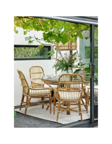 Silla de Comedor Exterior VALLDA, Ratán / Olefina / Natural / Blanco - Brafab